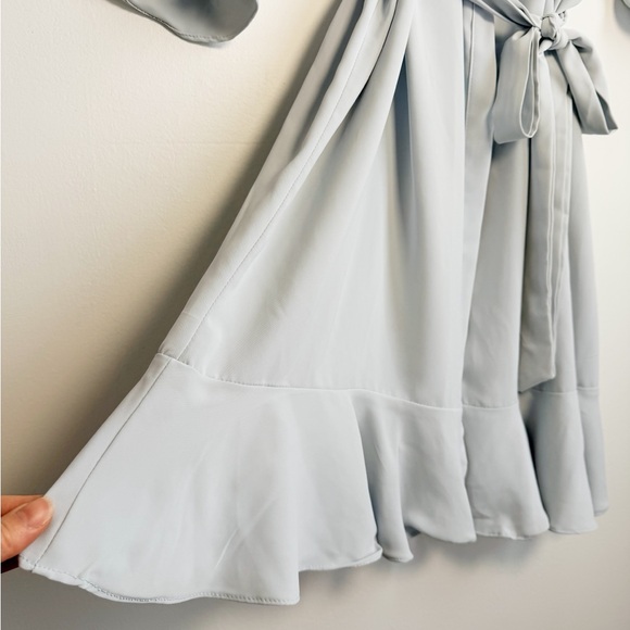 Elegant Belted Pale Blue Lightweight Day Robe w/Ruffled Hem at Sleeve, Bottom - Picture 6 of 12